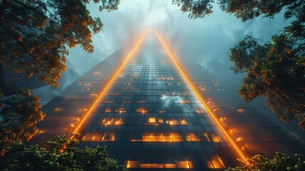 Skyscraper lit by spotlights, night cinematic scene â€“ Spotlight architecture