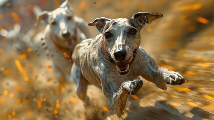 Whippet in a racing stance, dynamic, speed track - obrazy, fototapety, plakaty