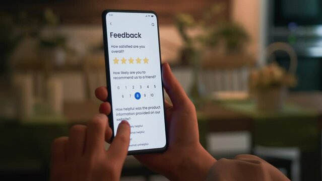 Taking a customer satisfaction survey online using a smartphone.