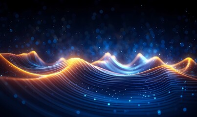 Futuristic abstract background with glowing waves. 3d audio soundwave visualization of sound. Colorful music pulse oscillation as impulse pattern. Signal waveform digital beats volume. - obrazy, fototapety, plakaty