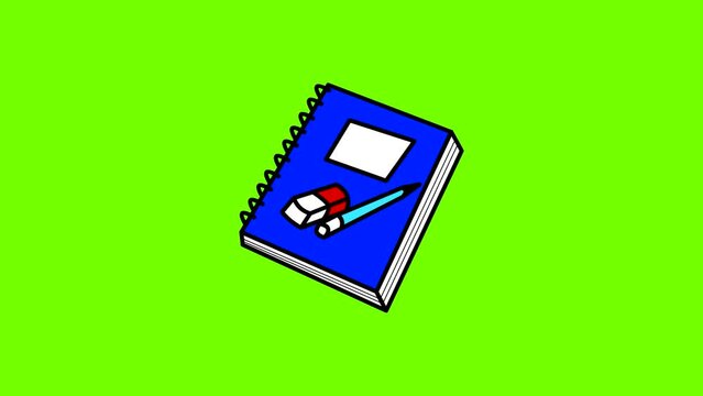 Animation of a notebook on a green background.