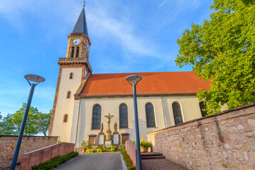 The Église Saint-Martin de Zellwiller, or St. Martin's Church in the Alsatian town of Zellwiller, France, in the Bas-Rhin department near Colmar.