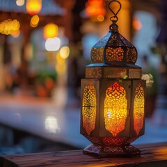 The theme of Eid-al-Adha , the Feast of Sacrifice. Image of an Arabic lantern. Eid Mubarak. Generative AI