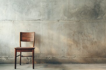 Wooden Chair in Front of Concrete Wall
