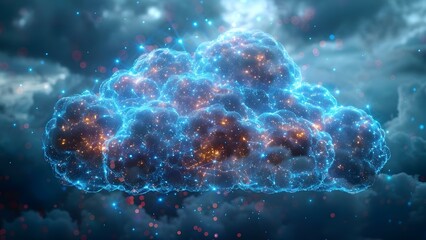 The Concept of Cloud Storage: Storing Digital Data Online Depicted as a Cloud. Concept Cloud Storage, Data Management, Online Backups, Data Security, Remote Access - obrazy, fototapety, plakaty