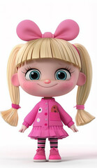 A cartoon doll with blonde hair and a pink dress, AI