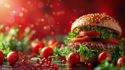 Hamburger With Lettuce and Tomatoes on a Table