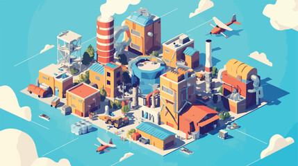 Chimney industry isometric on a background 2d flat