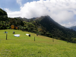Paragliding take-off zone in the mountains of Antioquia, Colombia