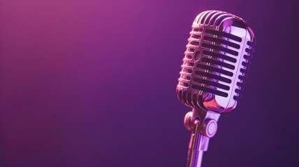 Vintage microphone against purple gradient background