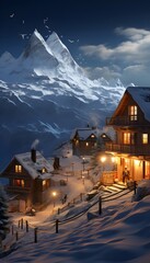 Winter in the swiss alps, Switzerland. Panoramic image.