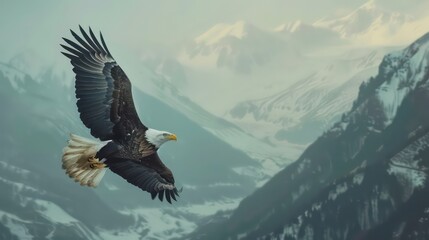 Eagle flying on the background of the mountains - obrazy, fototapety, plakaty