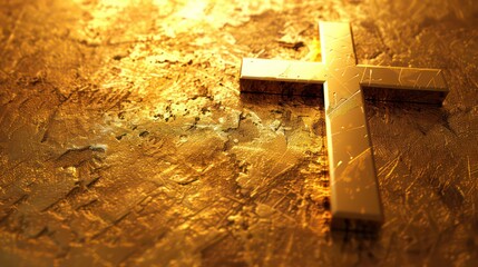Gold christian cross on a gold background