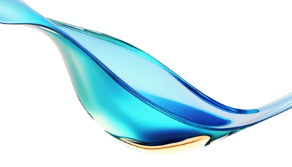 Abstract liquid glass shape with colorful reflections. Ribbon of curved water with glossy color wavy fluid motion. Chromatic dispersion flying and thin film spectral effect.
