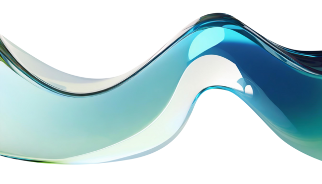 Abstract liquid glass shape with colorful reflections. Ribbon of curved water with glossy color wavy fluid motion. Chromatic dispersion flying and thin film spectral effect.