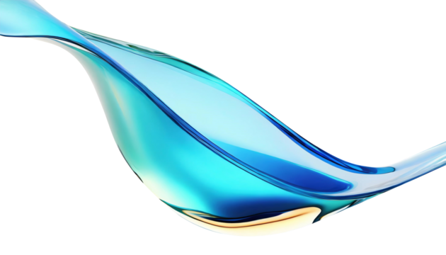 Abstract liquid glass shape with colorful reflections. Ribbon of curved water with glossy color wavy fluid motion. Chromatic dispersion flying and thin film spectral effect.