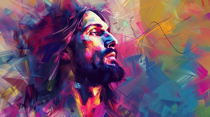Jesus Christ. Abstract colorful Illustration. Digital painting - obrazy, fototapety, plakaty