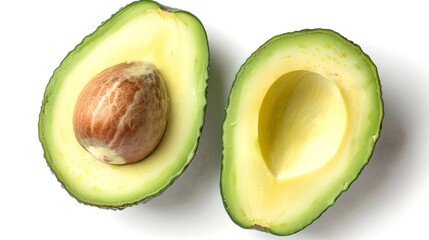 Fresh Avocado Halves with Pit on White Background. Perfect for Healthy Lifestyle Promotions. Simple and Clean Food Presentation. AI