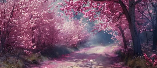 Path of cherry blossoms - obrazy, fototapety, plakaty