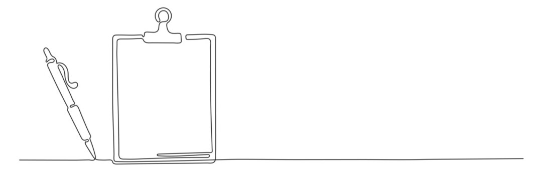 recommend clip art: Editable stroke of clipboard in one continuous line drawing. To do list sketch and concept for test expertise and exam in simple linear style. Doodle vector illustration