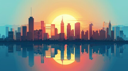 A stylized illustration of a city skyline with skyscrapers AI generated illustration
