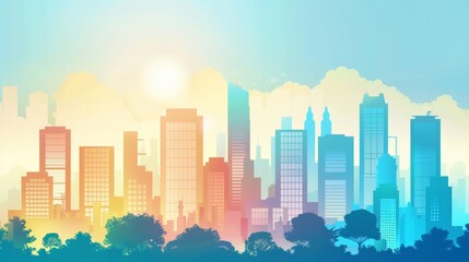 Obraz premium A stylized illustration of a city skyline with skyscrapers AI generated illustration