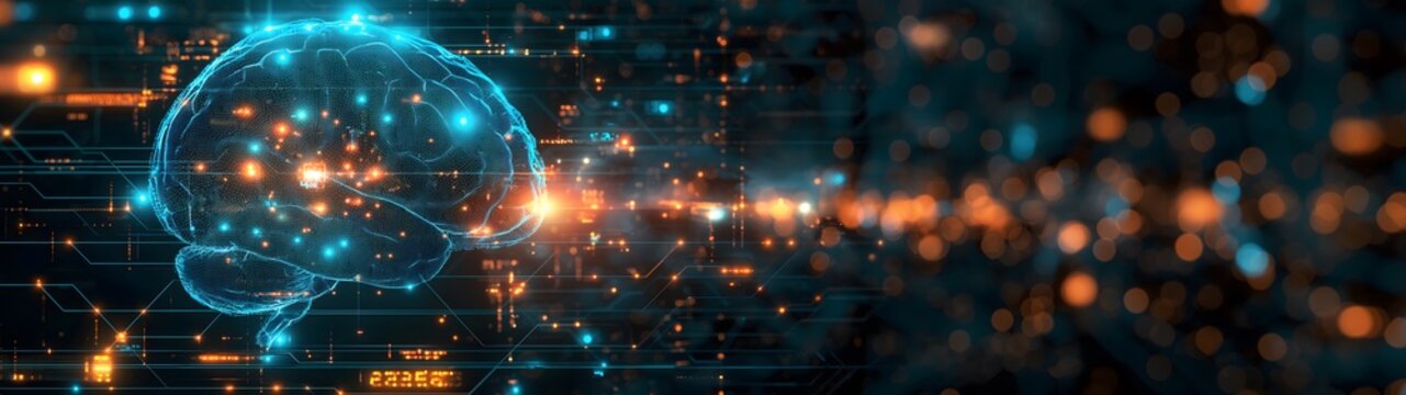 K&uuml;nstliche Intelligenz, Menschliches Gehirn verkn&uuml;pft mit neuronalen Netzen und Schaltkreisen und Computerchips, Konzept Maschinenlernen