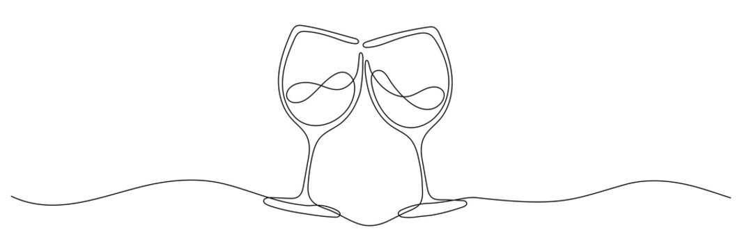 recommend clip art: 2 wine glasses cheers shape drawing by continuos line, thin line design vector illustration.