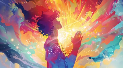A vibrant illustration of a Christian character in prayer AI generated illustration