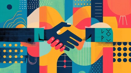 A vibrant Memphis-style representation of a successful business merger AI generated illustration