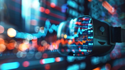 Fototapeta premium A virtual reality headset showing financial data in 3d AI generated illustration