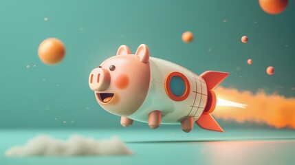 A whimsical depiction of a piggy bank transforming into a rocket ship AI generated illustration