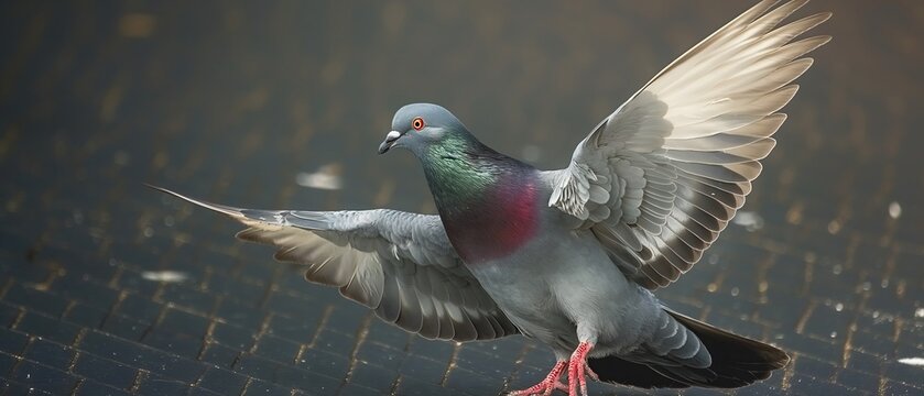 Taube, Columba livia f. Domestica, Stadtvogel vor Steinmauer