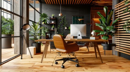 Fototapeta premium An AI-generated artwork of a modern office interior with stylish decor AI generated illustration