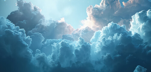 ethereal light piercing through majestic cumulus clouds at dusk