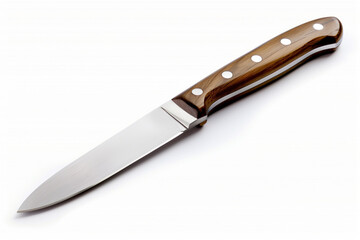 An elegant knife with wooden handle, white background