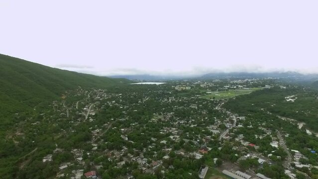 Aerial view of hills and mountains around Kingston Jamaica