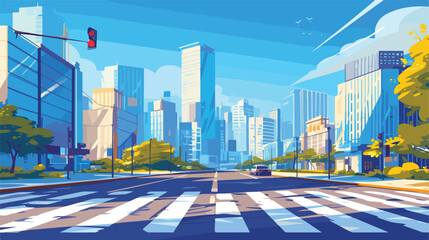 City street downtown vector illustration. Cartoon 3