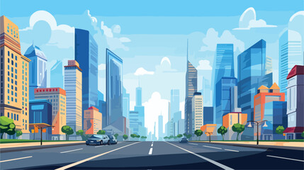 City street vector illustration. Cartoon 3d modern