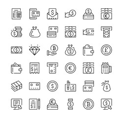 Payment icons set. Vector line icons. Black outline stroke symbols