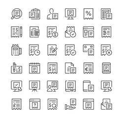 Receipt icons set. Vector line icons. Black outline stroke symbols