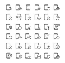 Mobile phone icons set. Vector line icons. Black outline stroke symbols
