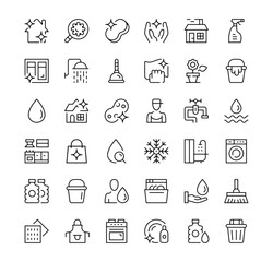 Cleaning icons set. Vector line icons. Black outline stroke symbols