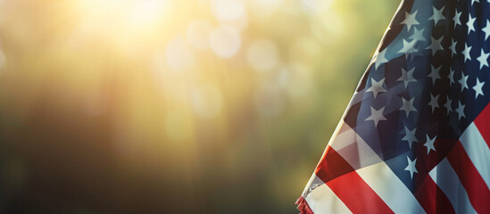 The American flag flying at a national veterans' memorial, representing respect and remembrance for military service. , natural light, soft shadows, with copy space, blurred backgr - obrazy, fototapety, plakaty