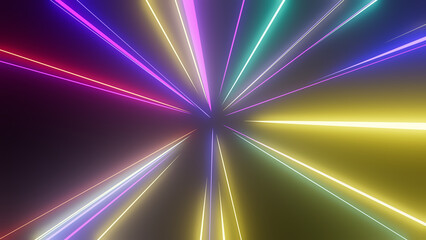 illustration of abstract background with ascending colorful glowing neon lines