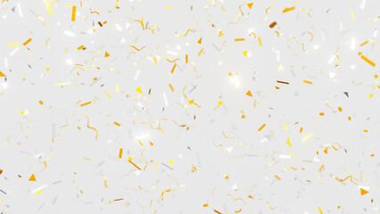 Golden flickering confetti party popper falling on light background