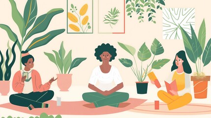 Embracing Self-Care: Illustrated Tips for Well-being - obrazy, fototapety, plakaty