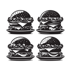 burger platter silhouettes, burger platters PNG,  Burger Platters in Monochrome Art,  Burger Platters clipart,  Burger Silhouettes, fast food silhouettes 