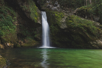 Fototapeta na wymiar Secluded Waterfall Near Nomenj, Slovenia