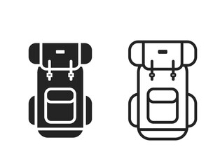 travel backpack flat and line icons. vacation, hiking and tourism symbols. isolated vector images for tourism design